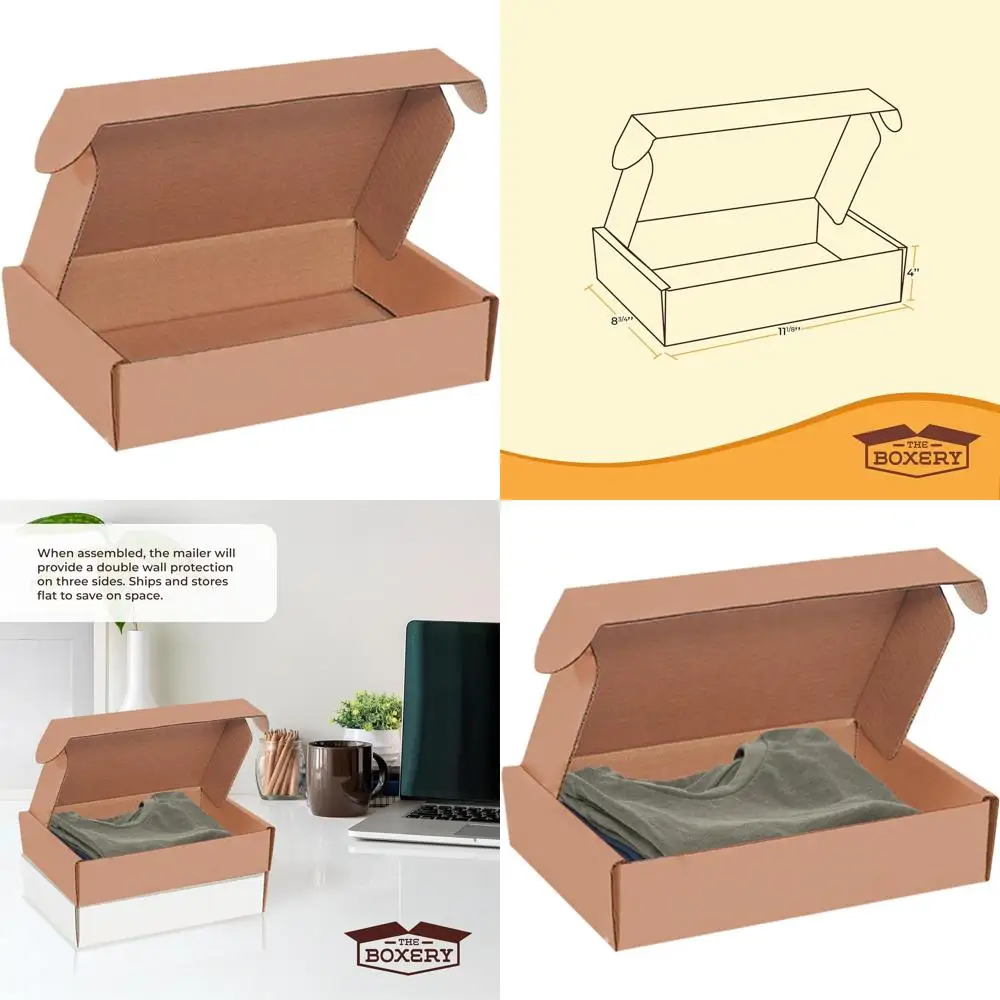 

100 штук коричневых гофрированных почтовых коробок размером 11,125 x 8,75 x 4 дюйма - прочные почтовые конверты для упаковки и отправки товаров малого бизнеса