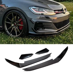 Gloss Black RevoZport Style Front Bumper Aero Kit Canard Wings For Volkswagen Golf 7.5 GTI GTD R R-line 2017-2020