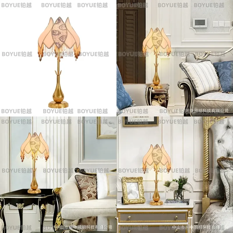 French Retro All Copper Table Lamp Luxury European Style Creative Atmosphere Light for Living Room Bedroom Bedside Villa