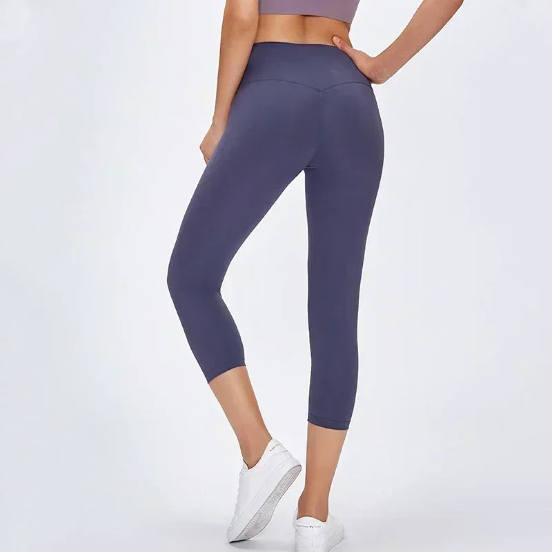 Lemon Women Yoga Leggings High Waist Fitness Sport Pants  Jogging Gym Tights Breathable Calf-length 21"Trousers Sportswear