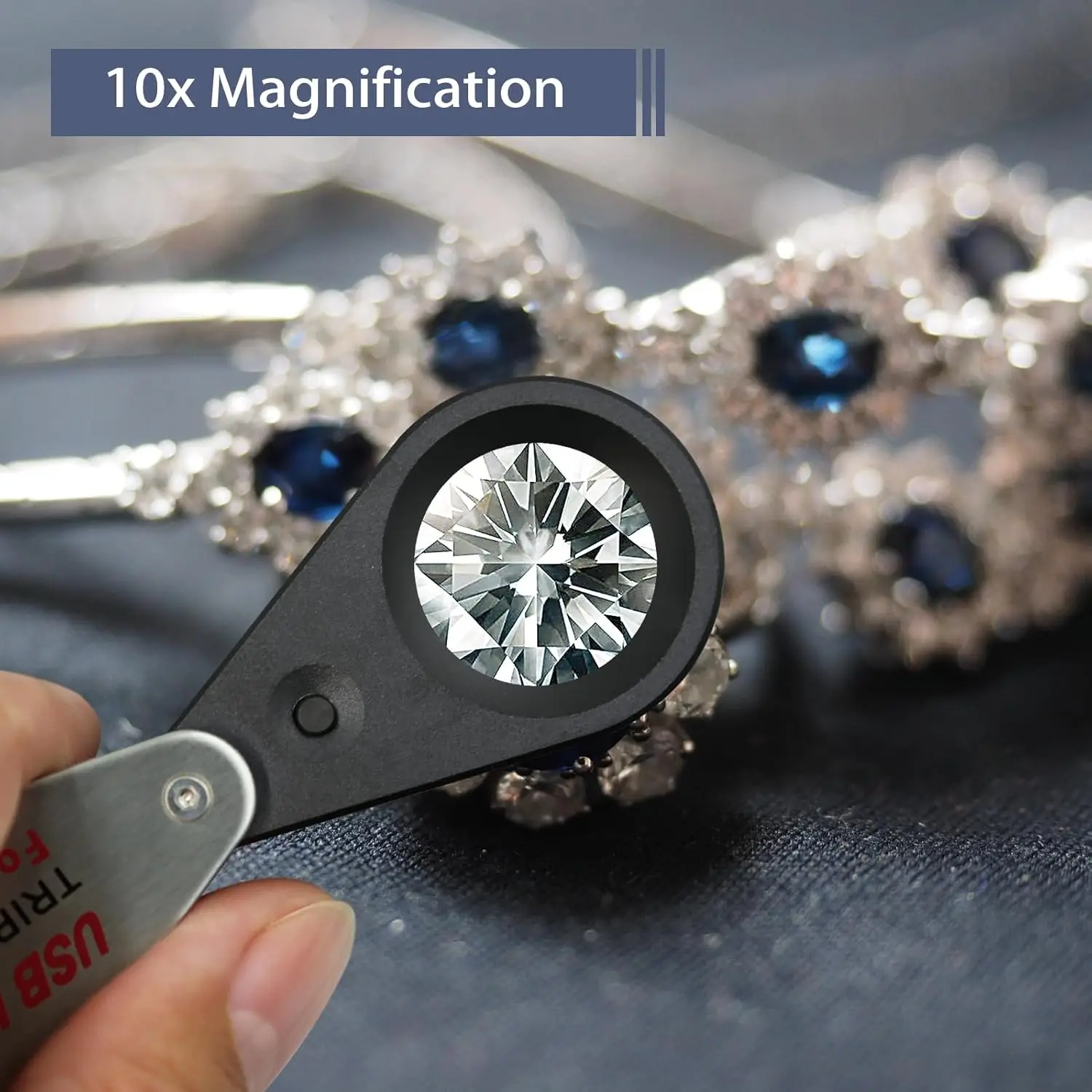 10X 20X 30X ชาร์จ Jewelers Loupe พร้อม UV และไฟ LED, สี่โหมด, ส่องสว่าง 22 มม. แว่นขยาย