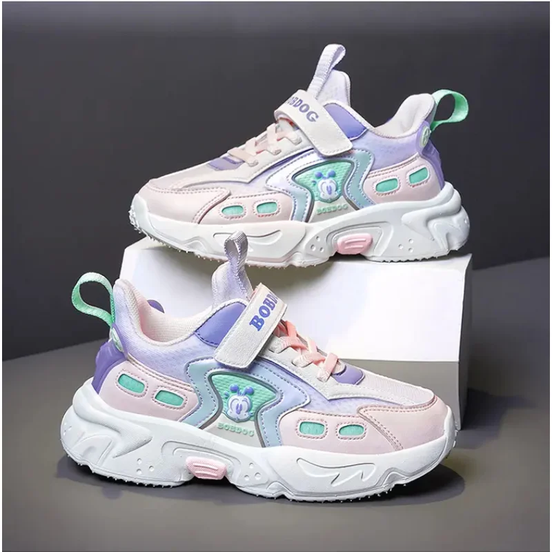 2025 Весенняя спортивная обувь из кожи + сетки для девочек, детские кроссовки