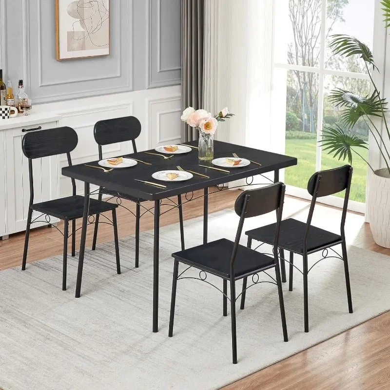 Dining Table Set for 4, 5 Piece Dinette with Chairs for Kitchen, Breakfast Nook and Small Space, 43.3