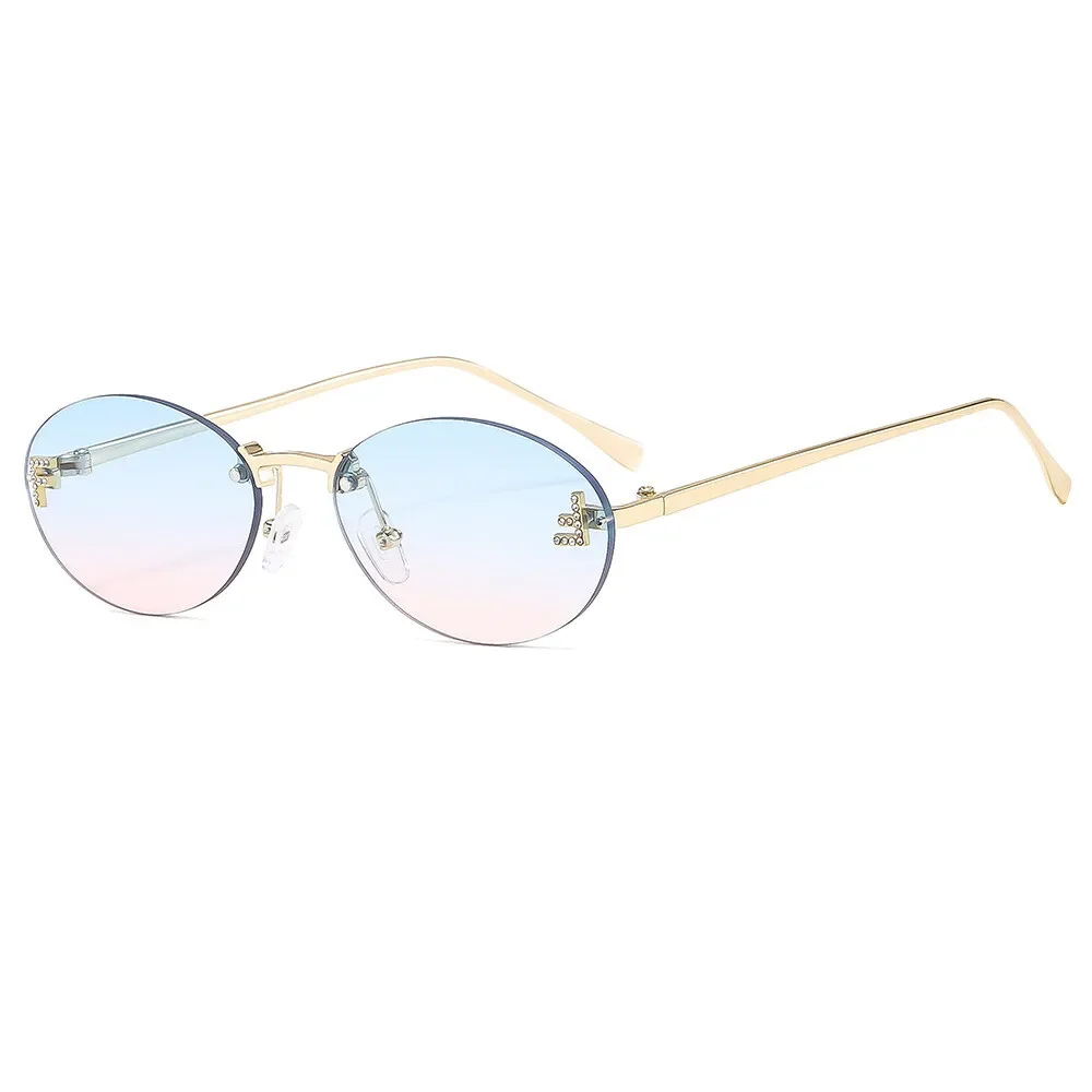 CCspace Luxus Marke Design Randlose Sonnenbrille Frauen Oval Retro Kleine Größe Metall Suneyeglass Im Freien Casual Urlaub Uv400 # 300371 10