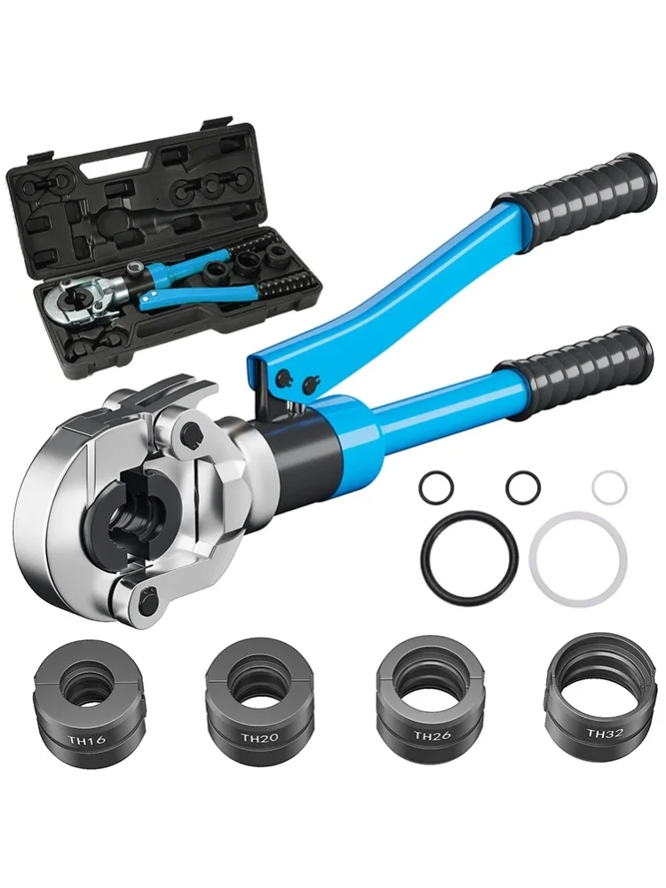Wytrzymałe narzędzie hydrauliczne do zaciskania rur PEX TH 16-32mm, odpowiednie do rur aluminiowo-plastikowych, PEX, PB. W zestawie formy TH16 20 26 32mm. — 2