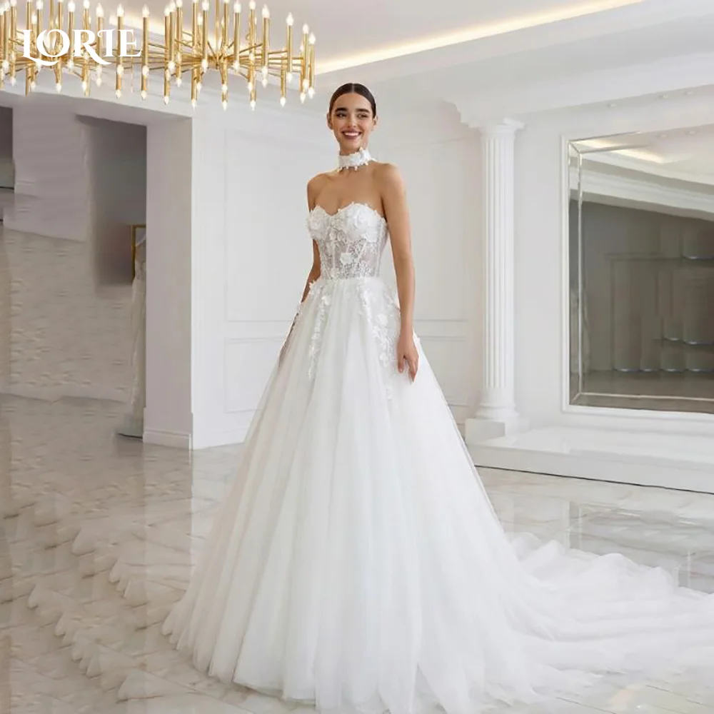 

LORIE Lace Vintage Wedding Dresses Applique A-Line Puff Strapless Bobycon Backless Mermaid Bridal Gown Customized Party Dresses
