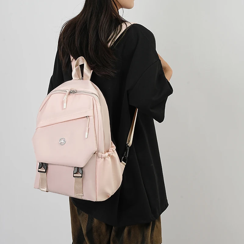 Waterproof Nylon Backpack for Women Simple Solid Color Bookbag Travel Backpack for Student Girls