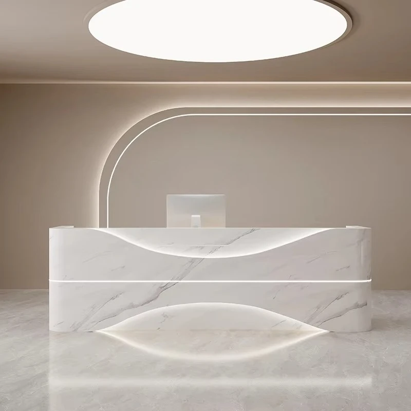 

&c Custom Modern New Design Luxury Wood Nail Beauty SPA White Front Reception Desk Salon Counter