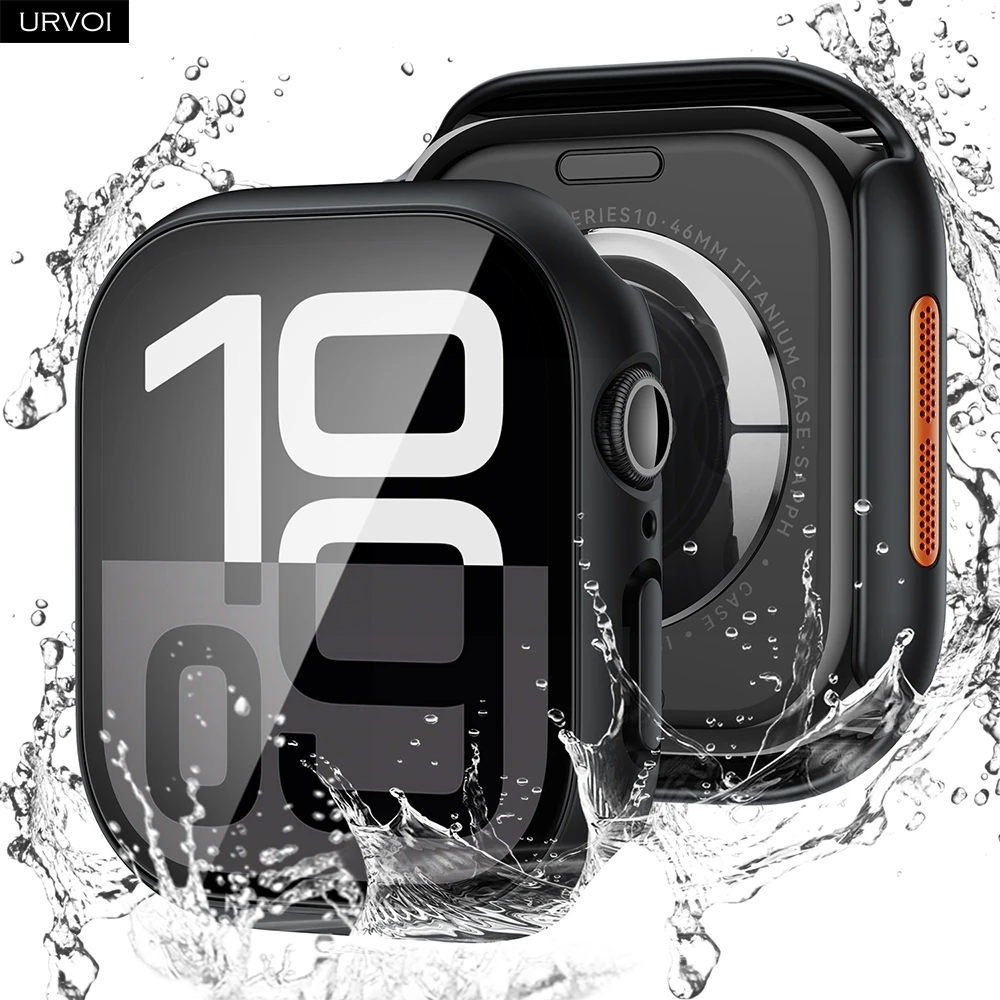 URVOI Komplettes Gehäuse für Apple Watch Serie 10, 9, 8, 7, 6 SE 5, Stoßstange, PC-Abdeckung, Glas-Displayschutz für iWatch, wasserdichtes Zubehör