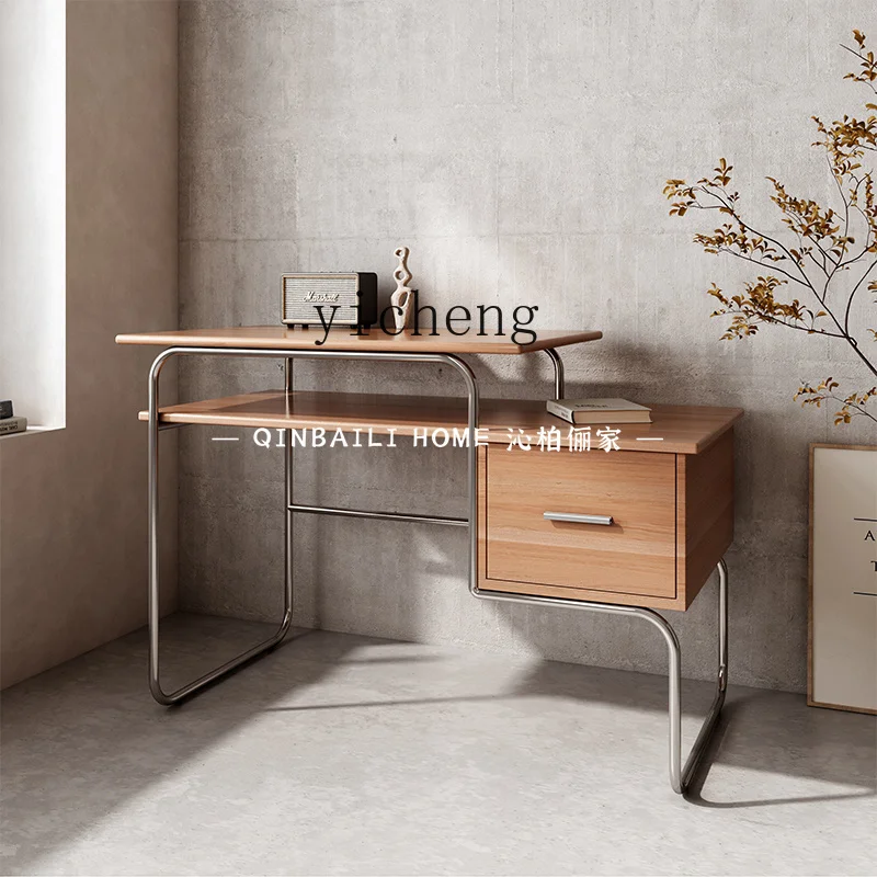 

ZZ desk medieval solid wood desk small apartment stainless steel household light luxury makeup table