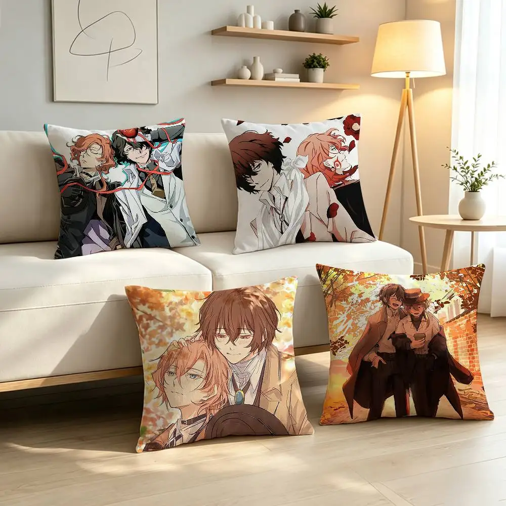 Cool S-Soukoku Dazai Chuuya  Pillow Case Pattern Printed Pillowcase For Living Room Sofa Cushion Cover