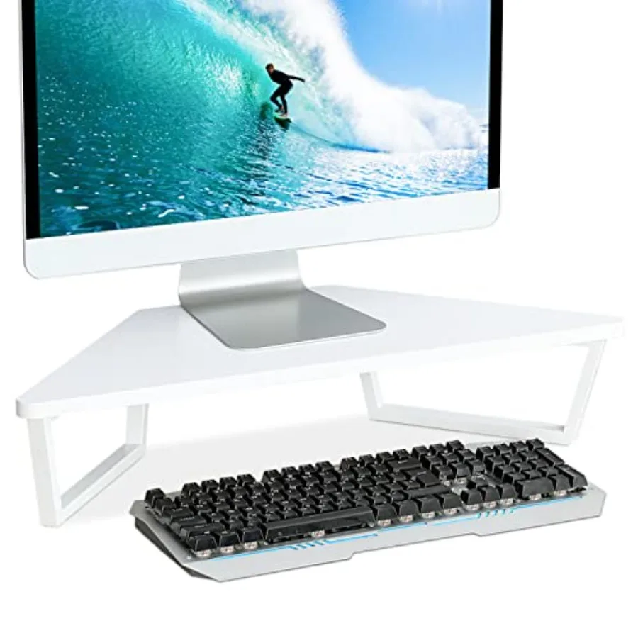 

26 inch Triangle Monitor Stand Riser Desktop Corner Shelf with Metal Leg Wood Computer Stand with Storage Laptop Riser Office O