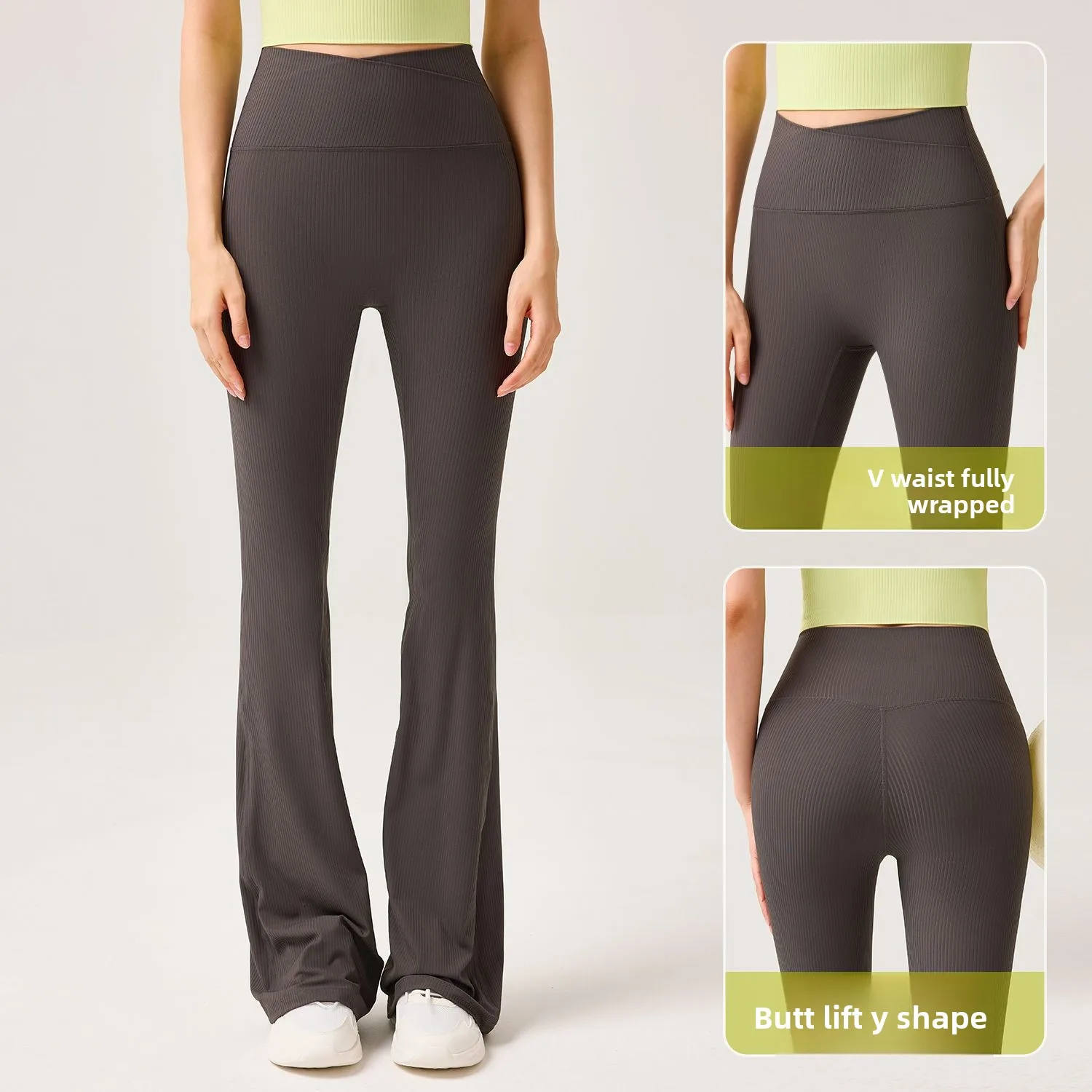 Summer Threaded High Waist No Embarrassing Line Outdoor Casual Sports Pants Tight Hip Lifting Waist Collar Bellbottom Pants