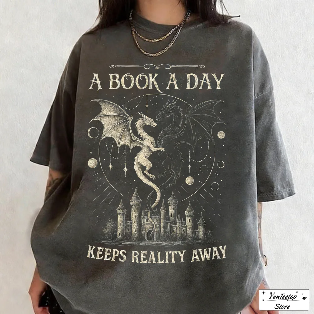 

Женская хлопковая футболка A Book A Day Keeps Reality Away Shirt Готический гранж Замок Топ Reader Подарок с коротким рукавом Модные укороченные топы
