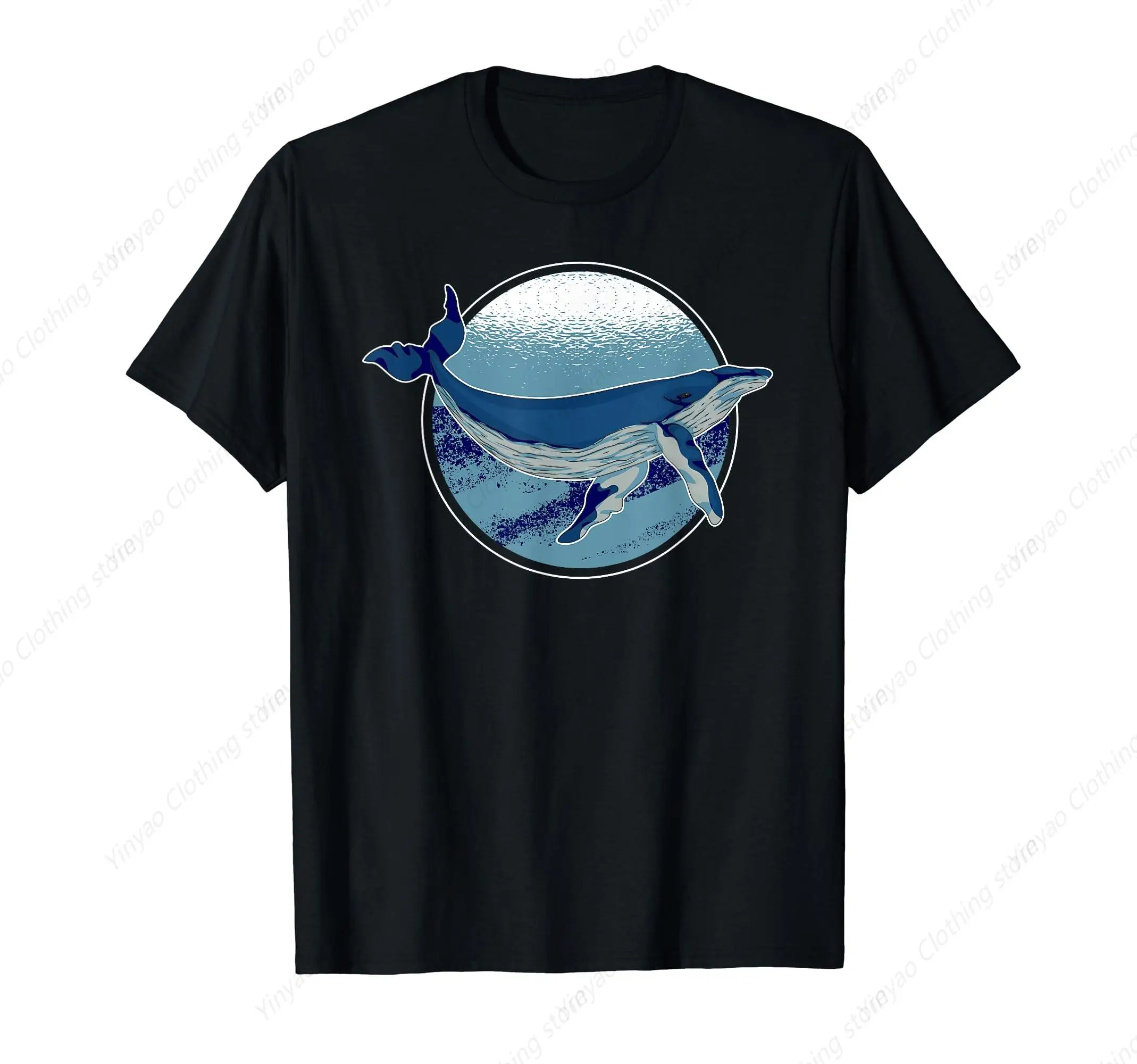 Men's and women's casual daily short sleeved marine animal humpback whale T-shirt cotton loose top