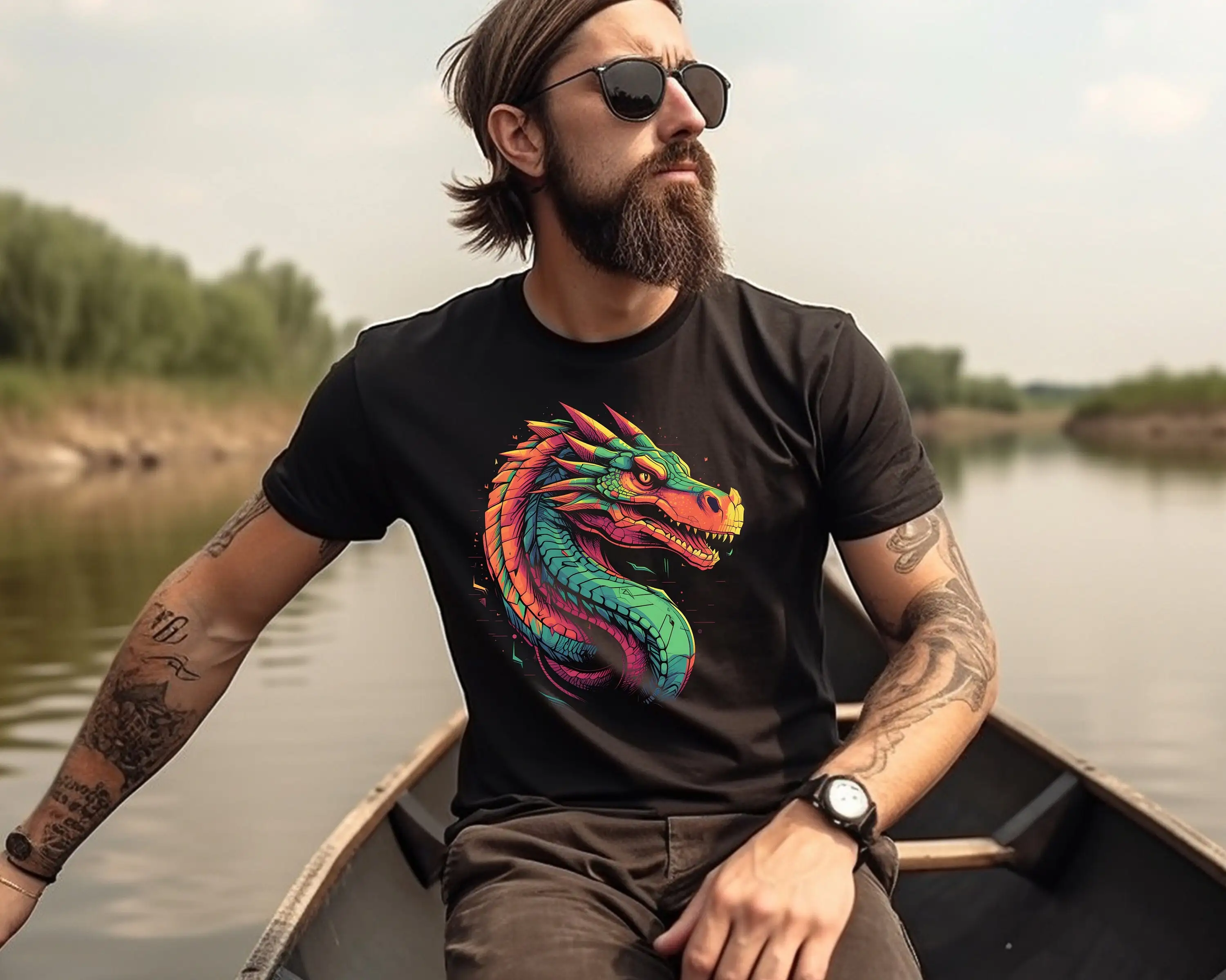 

Dragon T Shirt 80s Retro Color Cool Fantasy Monster