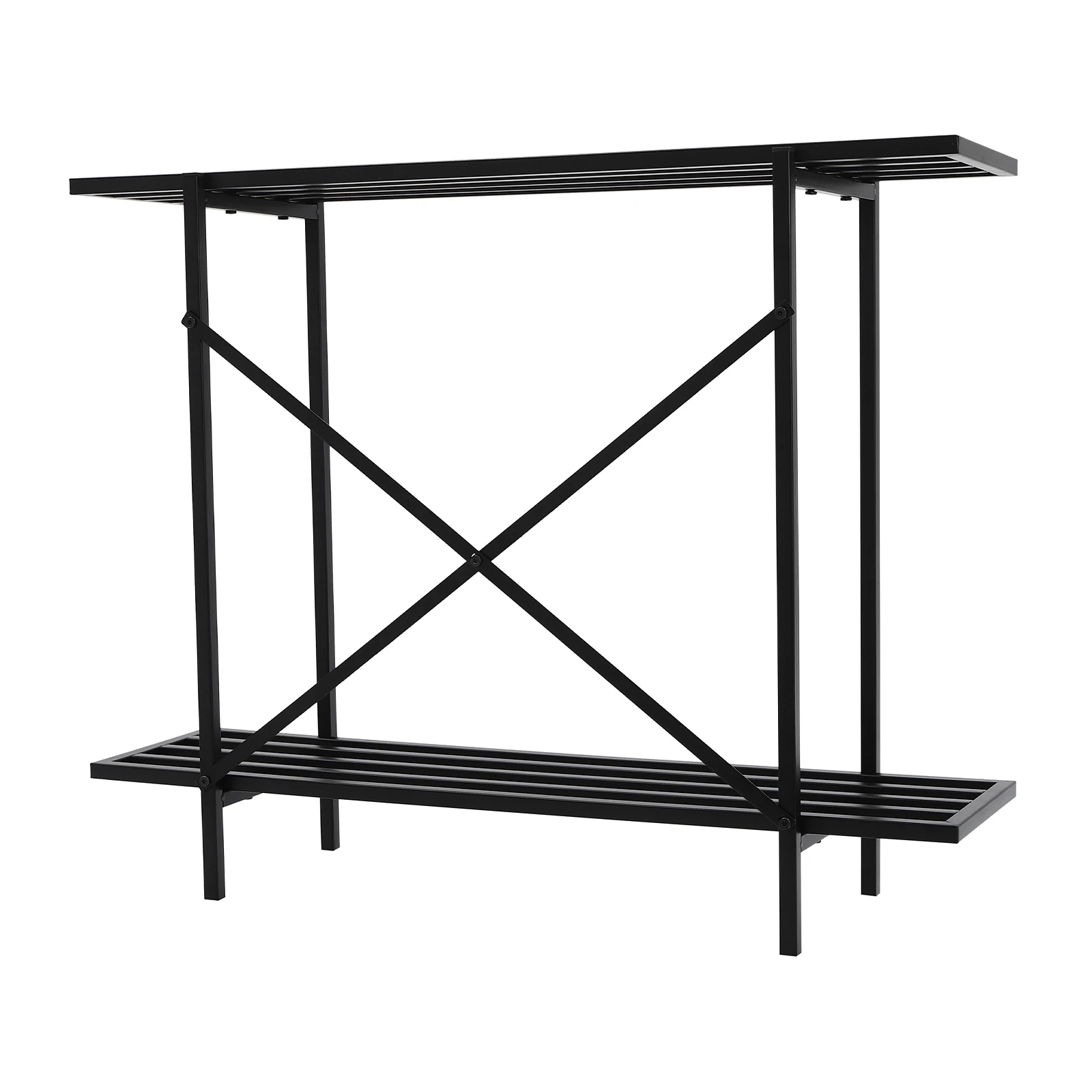 

2-Tier Plant Stand Black Rectangular Plant Stand Floor Standing Iron Plant Display Strong Bearing Capacity