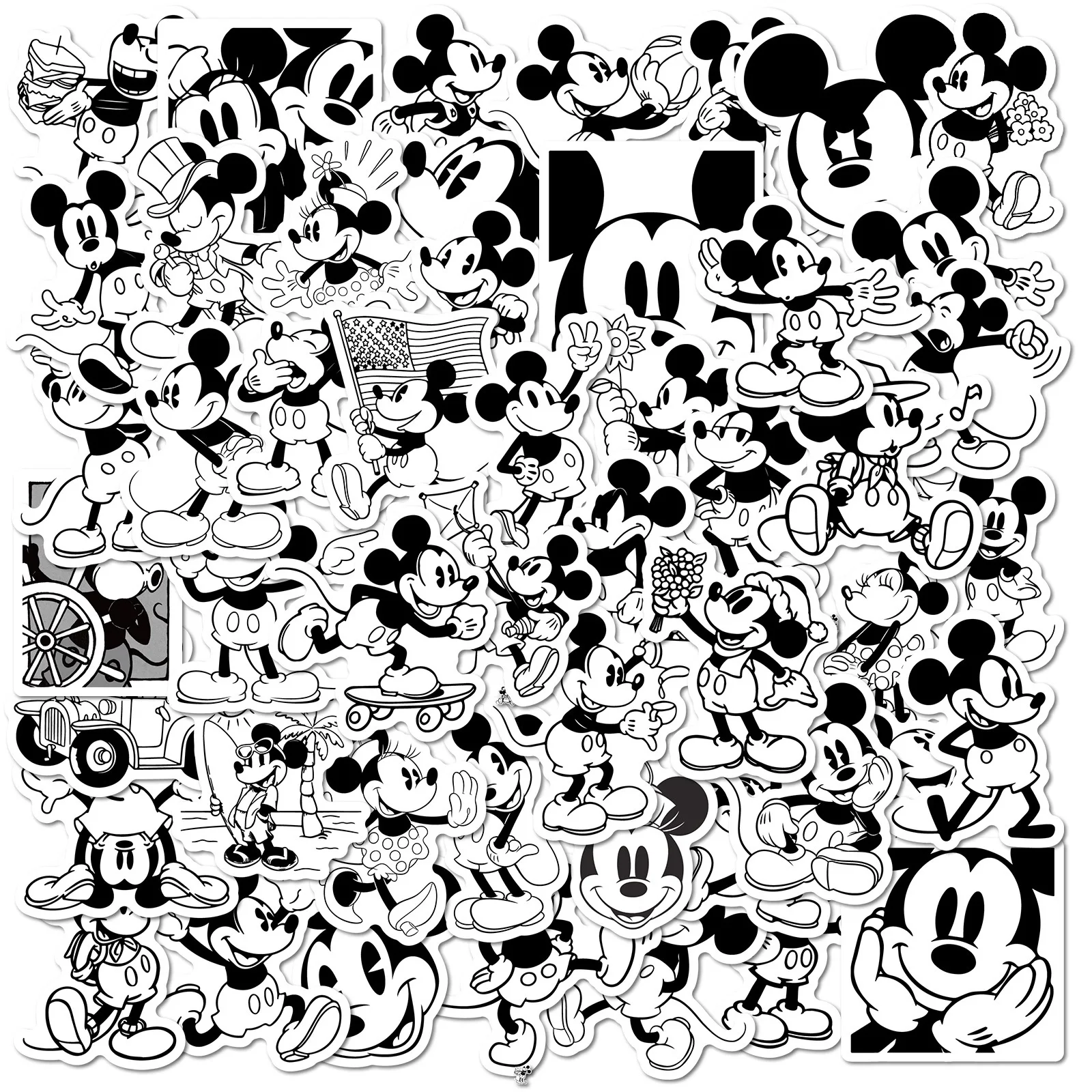 10/50pcs Disney Cartoon Mickey Mouse Graffiti Stickers Black White Decals DIY Laptop Scrapbook Phone Luggage Cute Anime Sticker