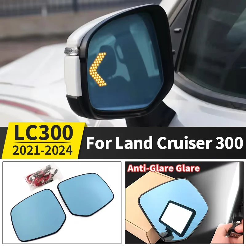 For 2021 2022 2024 Toyota Land Cruiser 300 Side Rearview Mirror LED Large Vision Heating Blue filter LC300 Exterior Accessories