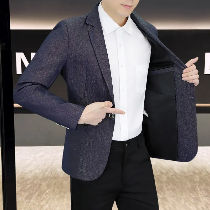 

Осенний новый модный деловой повседневный мужской костюм Jaet, молодежный длинный топ из полиэстера с классическим воротником на одной пуговице