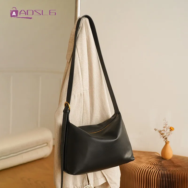 

Genuine Leather Crossbody Bags Womens Elegant High Capacity Office Ladies Solid Concise Wild Cowhide Casual Armpit Shoulder Bag