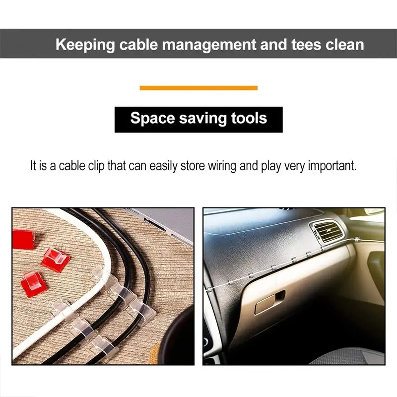 20/50PCS Cable Clips Self Adhesive Cord Management Black Wire Organizer Clamp Car Wire Accessories