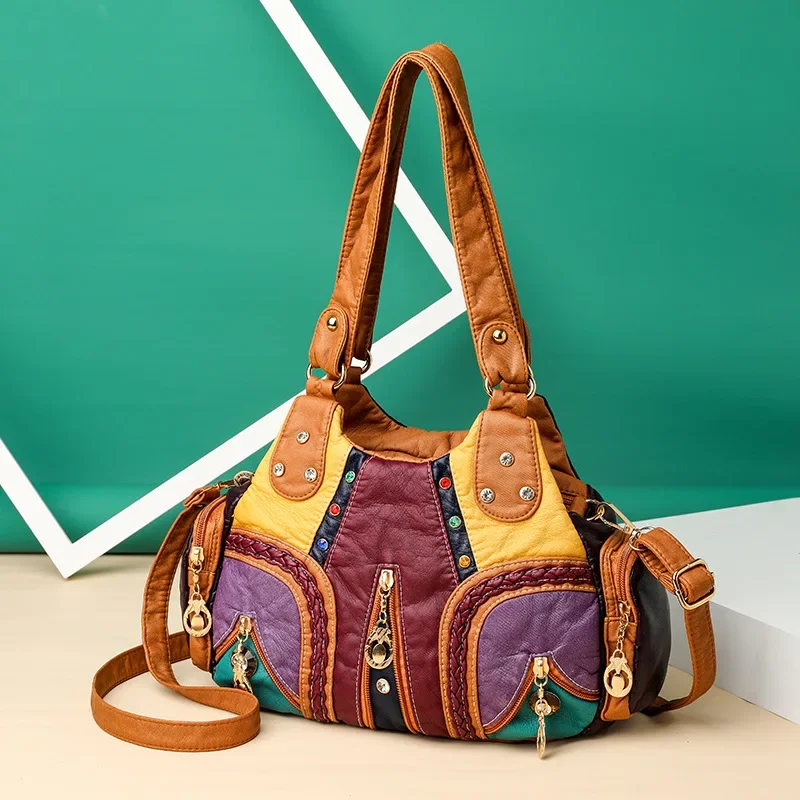 

2025 Hot New Trend Single Shoulder Crossbody Bag Color Splicing Large Capacity Multi-layer Middle-aged Women's Bag Handbags