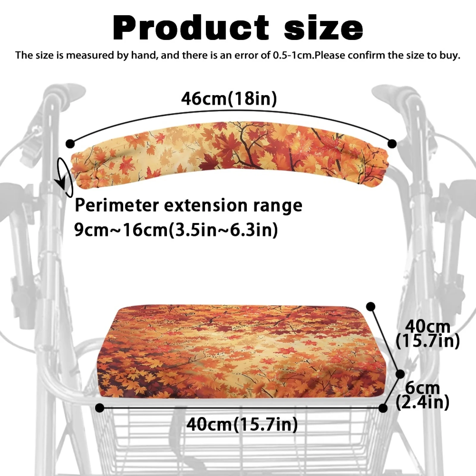 Coloranimal Adjustable Stretchable 2 Pieces Rollator Walker Seat Back Covers for Men for Outdoors Maple Leaf - Thumbnail 6