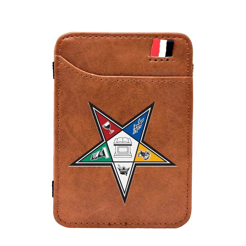 

High Quality Vintage Masonic Oriental Star Printing Leather Magic Wallet Classic Men Women Money Clips Card Purse Cash Holder