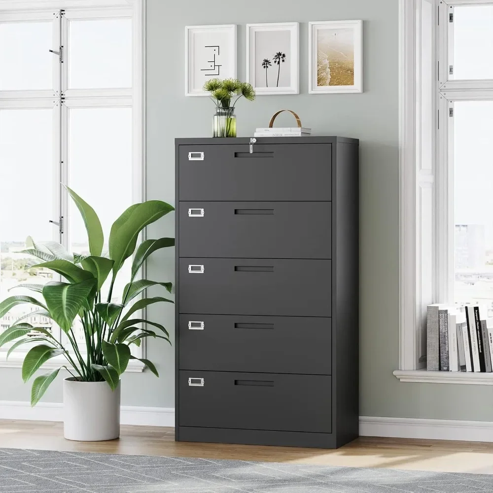 Lateral File Cabinet with Lock, 5 Drawer Metal File Cabinets 35.4