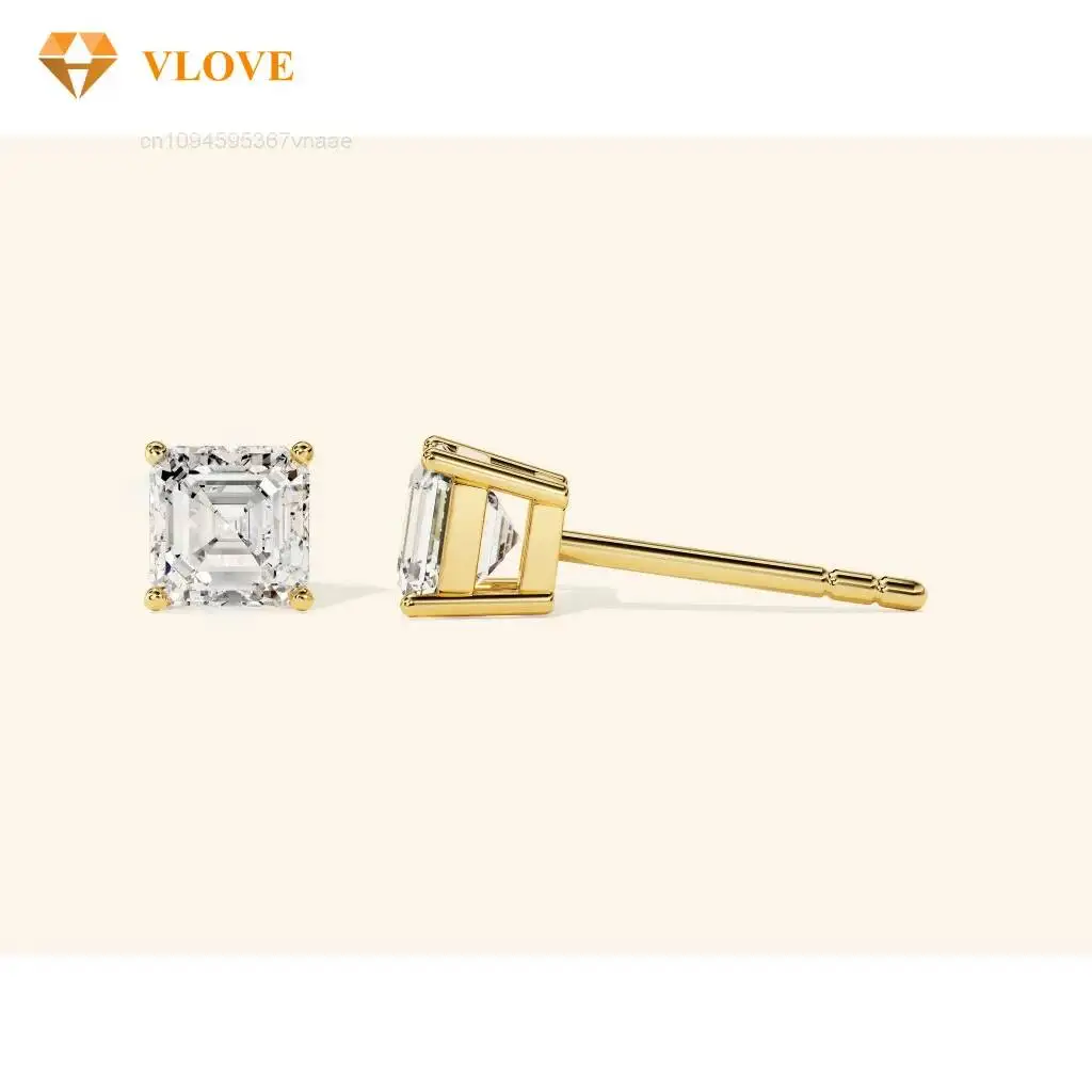 14k Real Solid Gold Jewelry Lab Gold Diamond Earrings IGI GIA Certified Diamond Studs Wedding Set Fine Fashion Studs Asscher