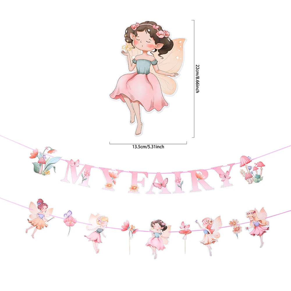 Spring Flower Fairy Mushroom Butterfly Pink Banner Pull Flag Baby Shower  Garland Afternoon Tea Theme Birthday party Decorations