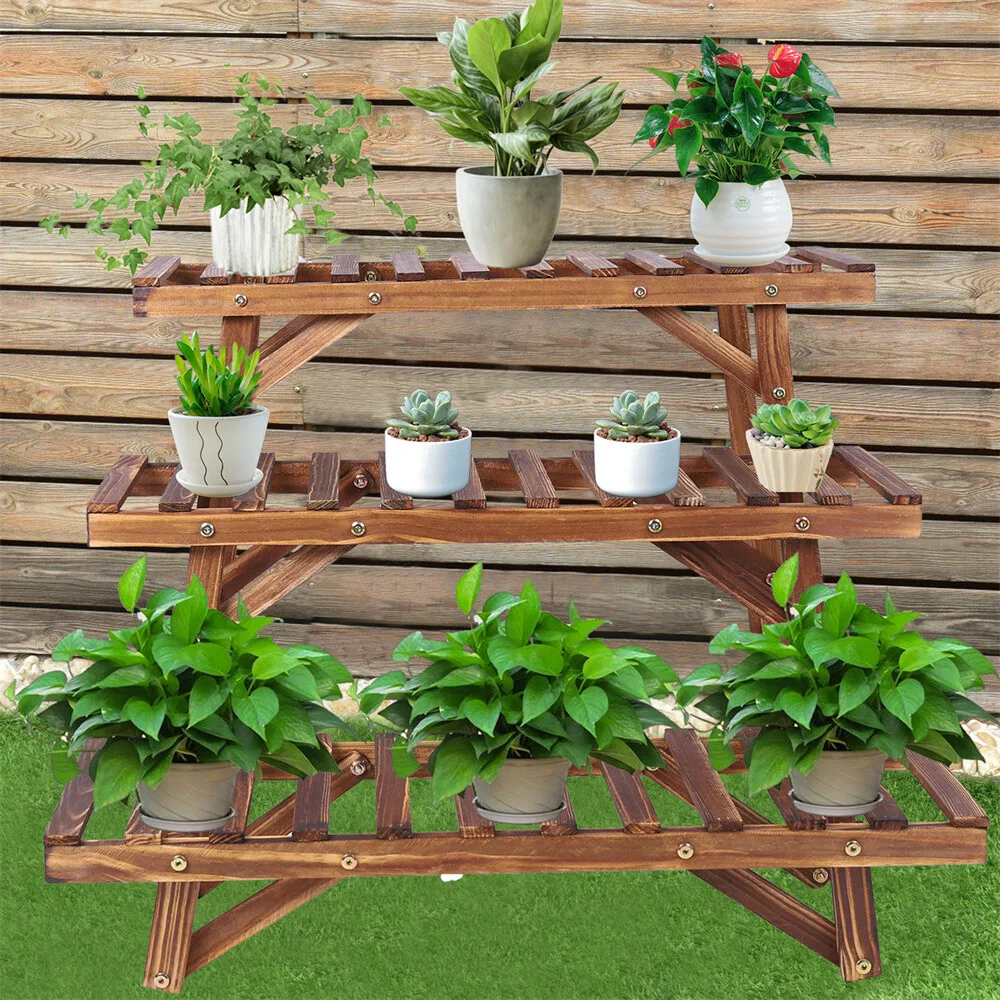 

Set Of 3 Plant Bench Stand Flower Pot Rack Garden Display Shelf Outdoor Indoor