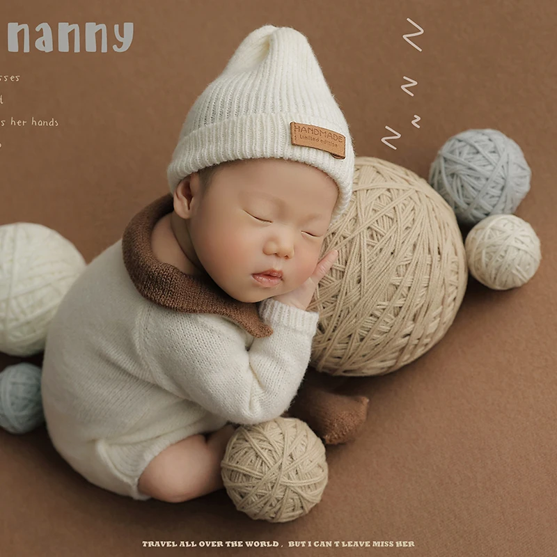 Newborn Photography Doll Clothing,Coffee Cup,Baby Girl Costume,Yarn Balls,for Kid Studio Photo Background Shoot Props Accessorie