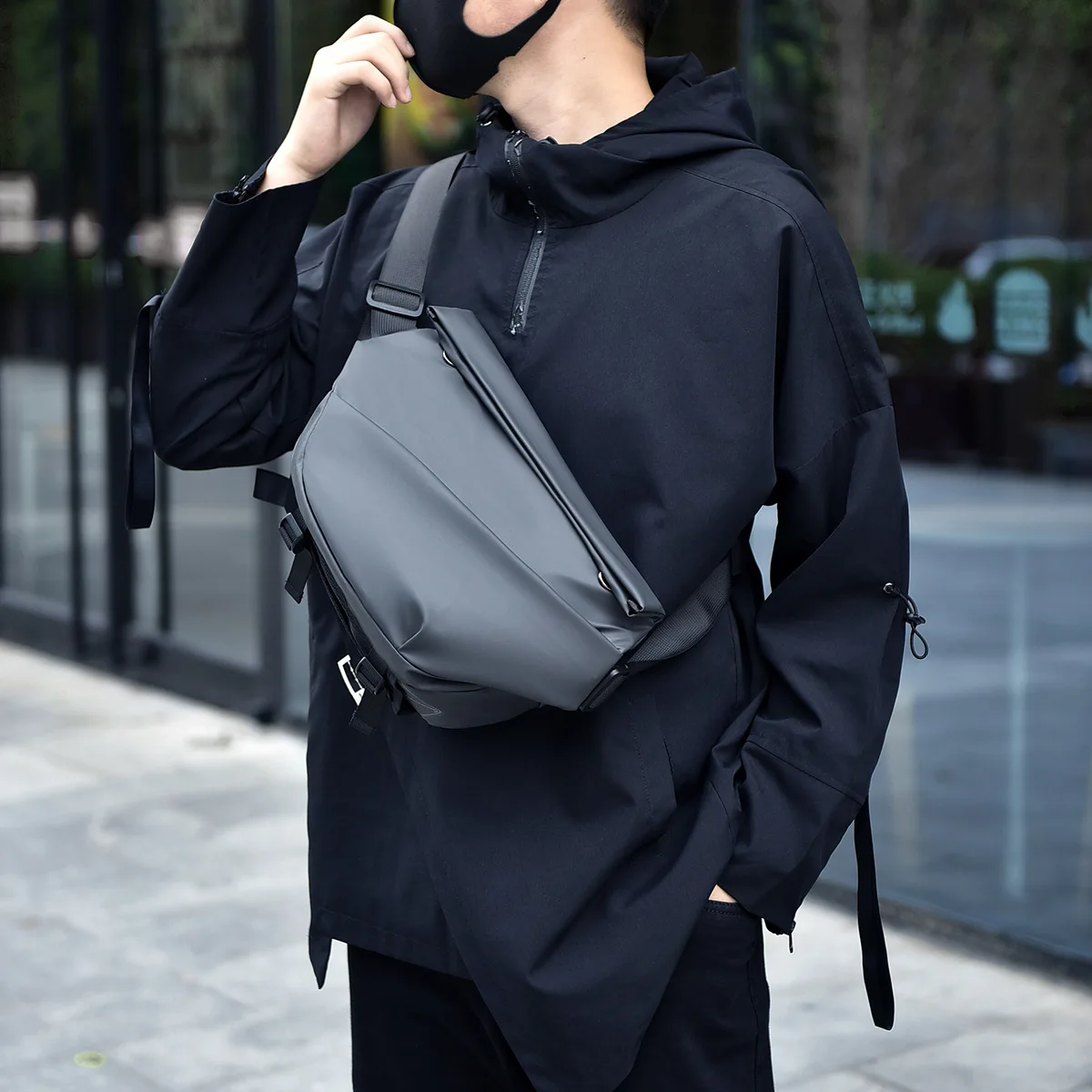 

Men's motorcycle crossbody bag polyester waterproof ipad storage multi-function chest bag large capacity shoulder backpack