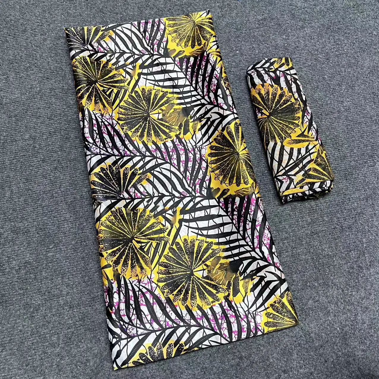 Good Quality 4yards African Satin Silk Fabric with 2yards Chiffon  cCreative Digital Print Silk Fabric 4+2 yards/lot M1127-2