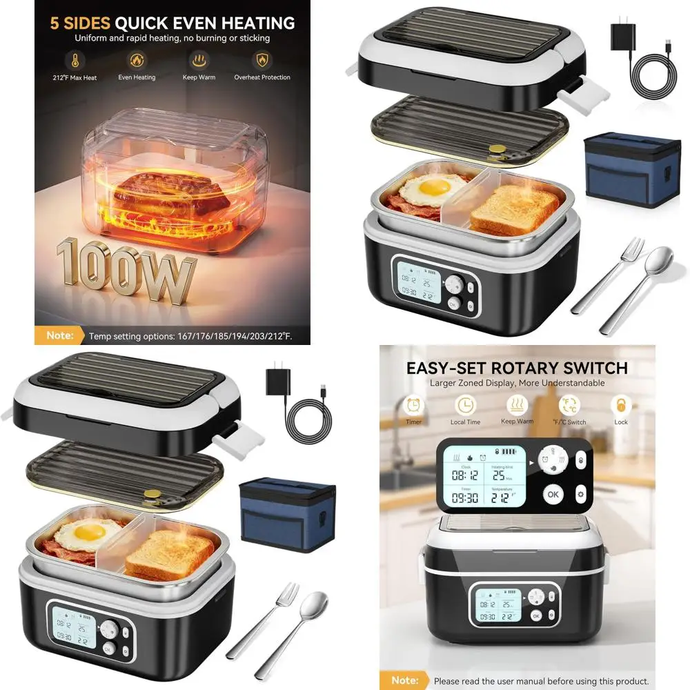 

Portable 100W Electric Lunch Box, 24000mAh, 6.3-Cup Capacity, Smart Timer, Insulated Bag Included for Outdoor and Office Use