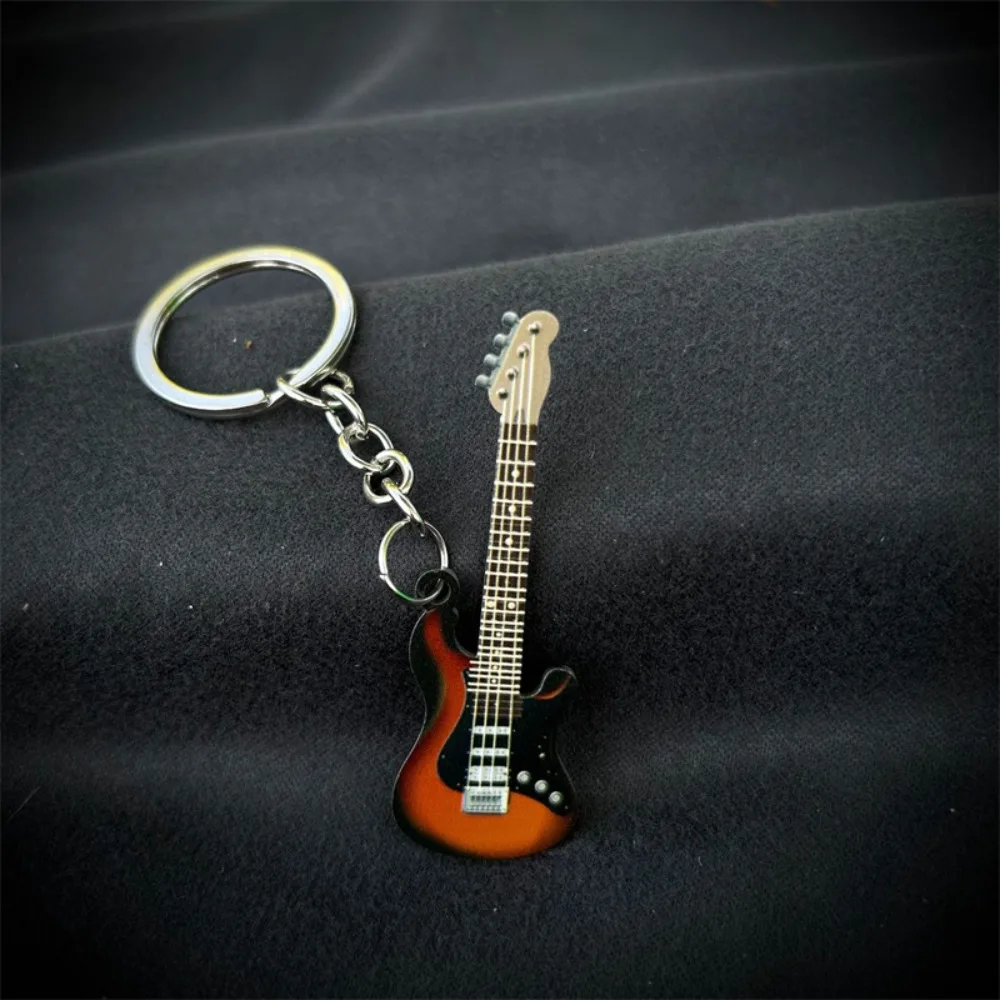 Sweet Hip Hop Guitar Key Chain Cool Colorful Guitar Keyring Creative Metal Musical Instrument Keychain Musician Jewelry Gift