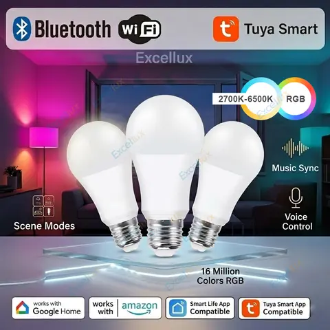 Tuya Smart LED Light Bulb E27 15W WiFi /Bluetooth RGBCW Lamp Dimmable Smart Life App Remote Control Voice Via Alexa Google Home