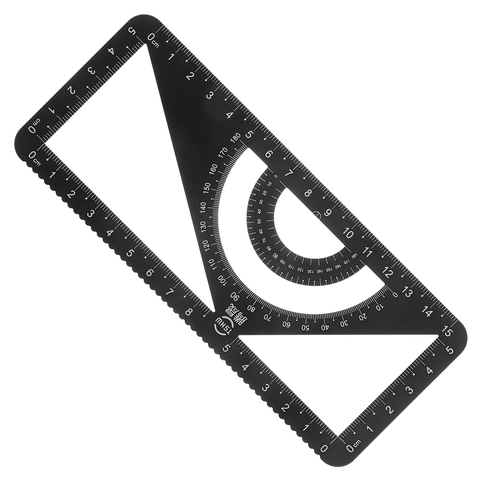 Mehrzweck-Metalllineal, Dreiecksskala, Winkelmesser-Set, schwarzes Aluminium, Messwerkzeuge, Zeicheninstrumente, Geometrieausrüstung