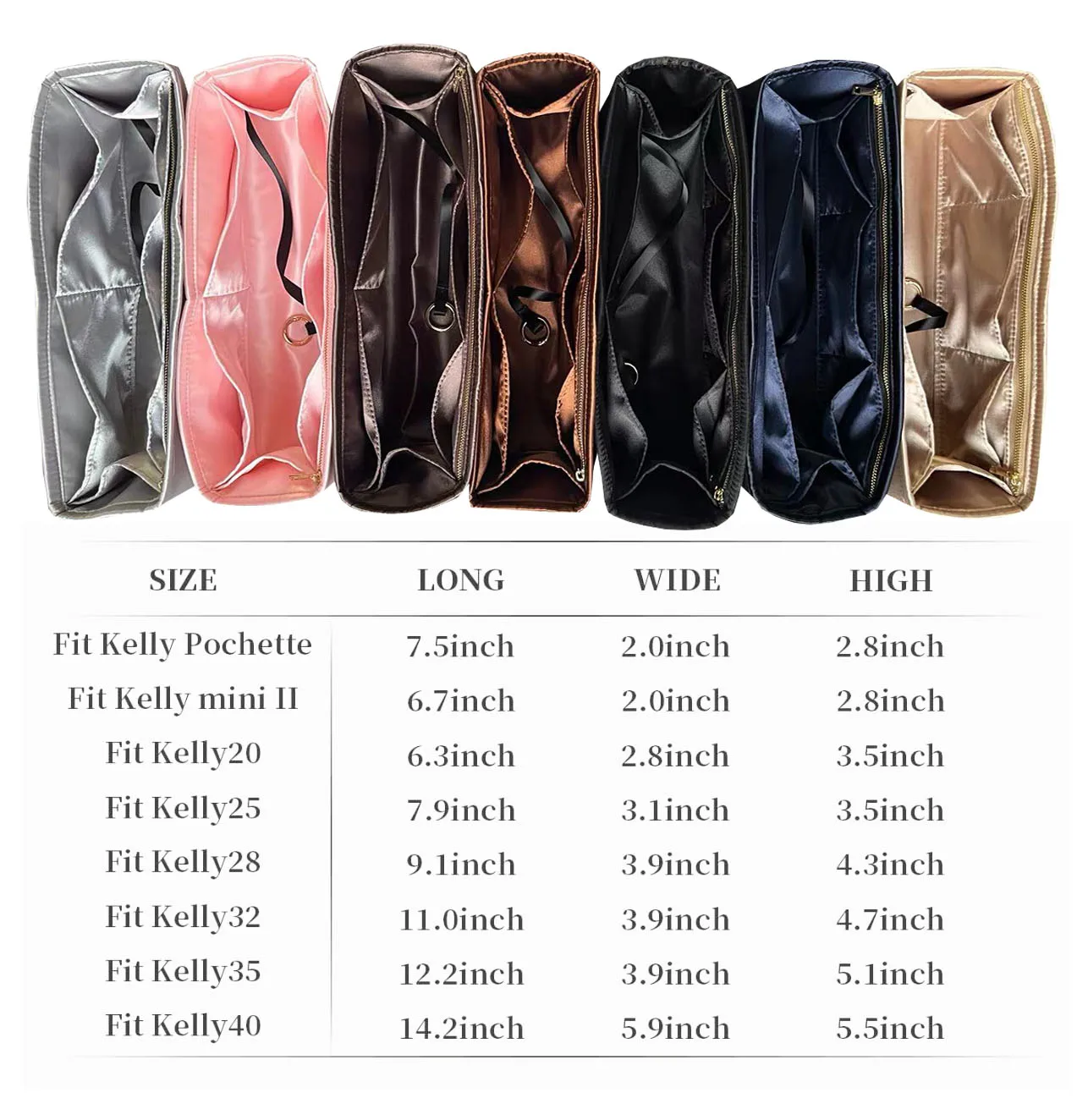 Purse Bag Organizer Insert, Silk, Luxury Handbag Tote in Bag Shapers, Fits K./elly mini I/mini II /20/25/28/32/35/40 Bags