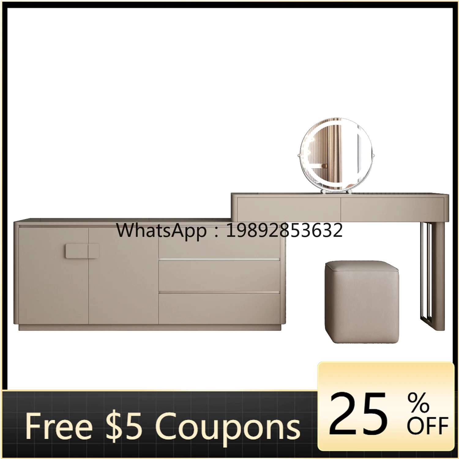 

TLL Light Luxury Bedroom Dressing Table Storage Cabinet Desk Makeup Chest of Drawers