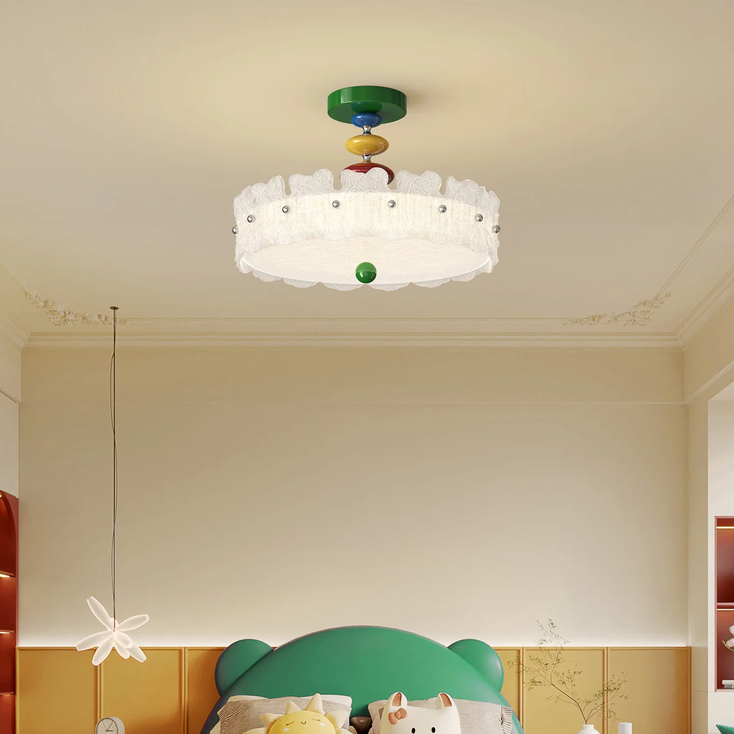 Children's Room Ceiling Light LED Girl Boy Bedroom Decor Lamp French Romantic Warm Nursery Baby Room Round Feather Ceiling Lamps
