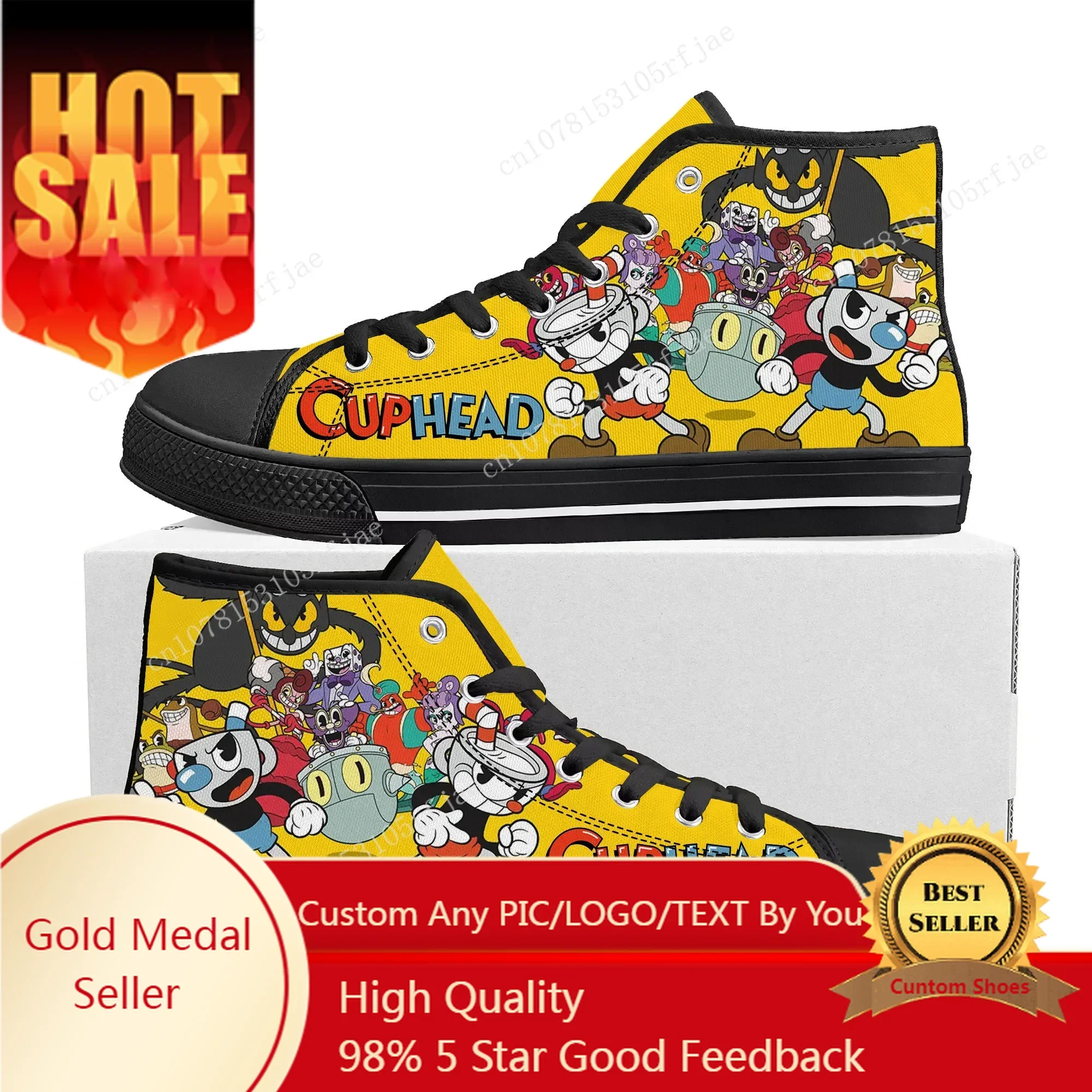 

Hot Cupheads Mugmans Cartoon Game High Top Sneakers Mens Womens Teenager High Quality Canvas Sneaker Custom Built Couple Shoes