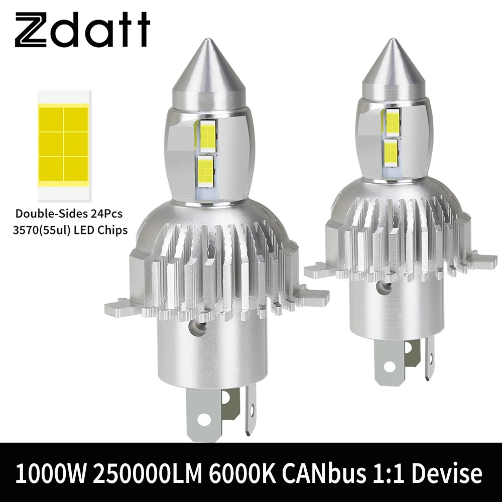

Zdatt 250000LM 1000W Super Bright Canbus Auto Headlight H4 LED Moto Lamp High Low Beam Headlamp Bulb 1:1 Mini Fanless Wireless