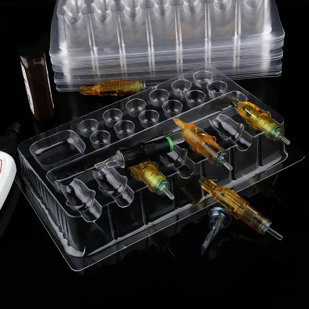

Tattoo Cartridge Needles Holder 20Pcs/Box Transparent Plastic Hold Machine Pen Ink Pigment Trays Stand Permanent Makeup Body Art
