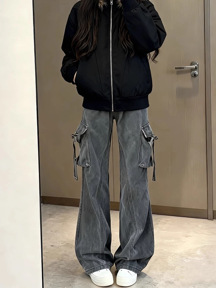 

Мужские джинсы Waed Bla ey Workwear: осенне-зимние, свободного кроя, с высокой талией, с косым вырезом, расклешенные, длинные брюки