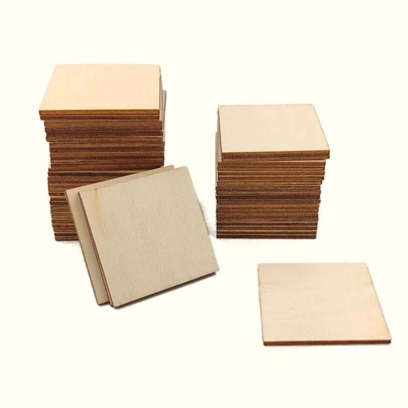 50pcs Pack 4x4 Inch Unfinished Wood Pieces Wood Plate For Engraving Patterns Creative DIY Wood Tag Blank Natural Wood Craft