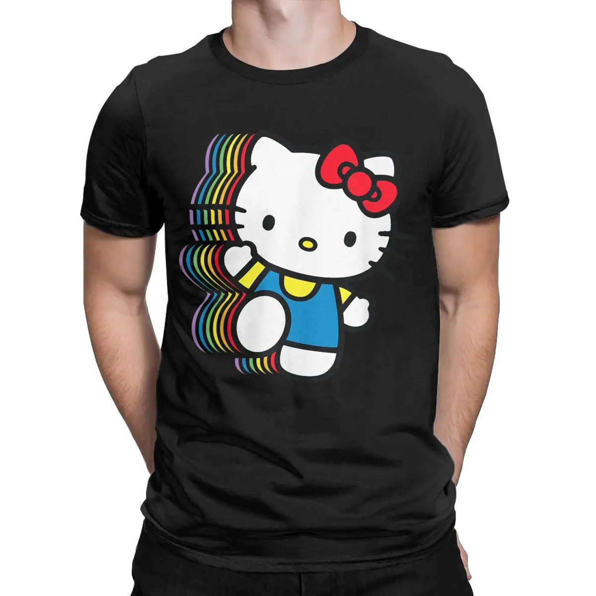 Hello Kitty Rainbow T Shirt Men Women Pure Cotton Humor T-Shirt Round Neck Tee Shirt Short Sleeve Tops New Arrival