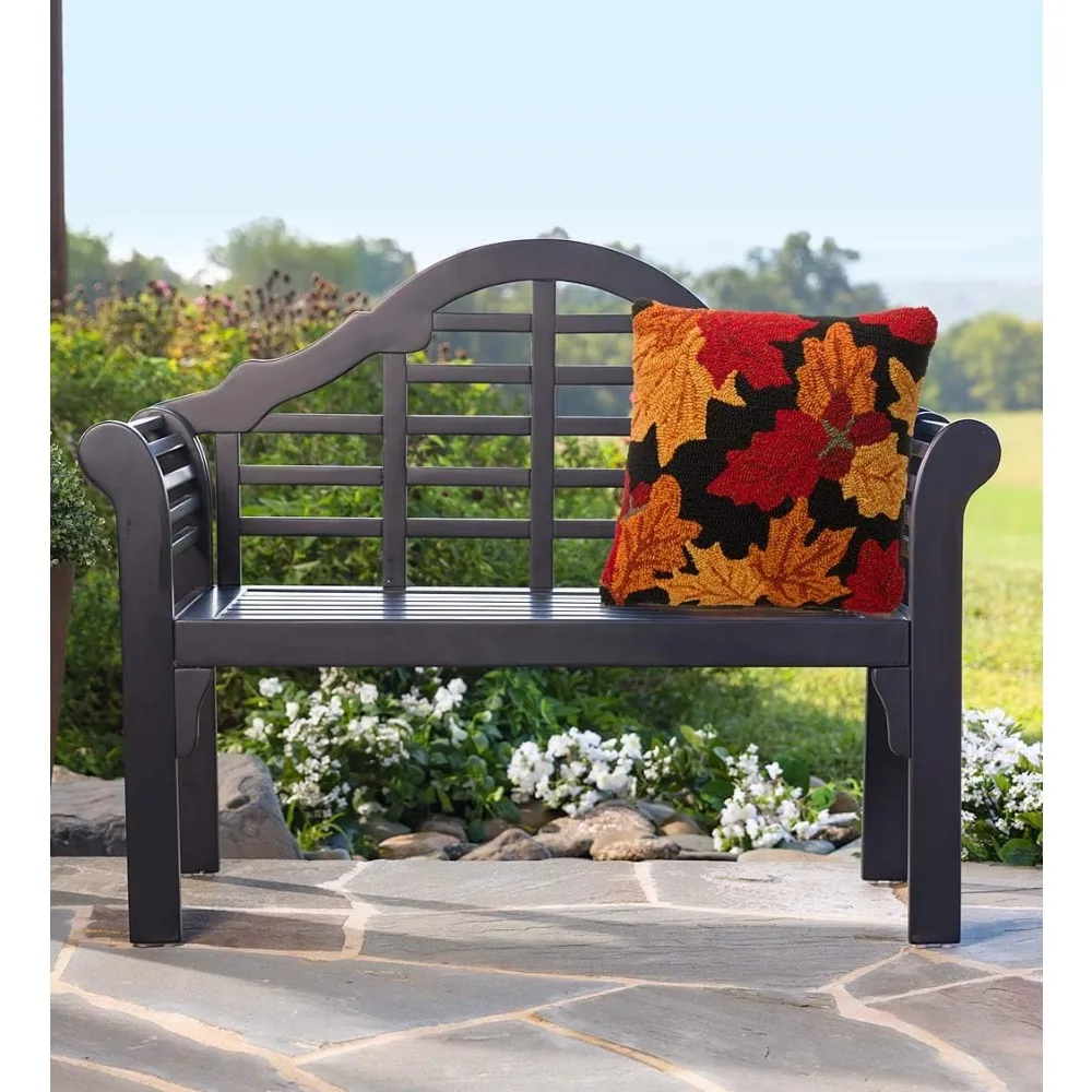 Plow & Hearth Weatherproof Lutyens Outdoor Bench | Holds Up To 400 Lbs Garden Patio Park Deck Wood Black